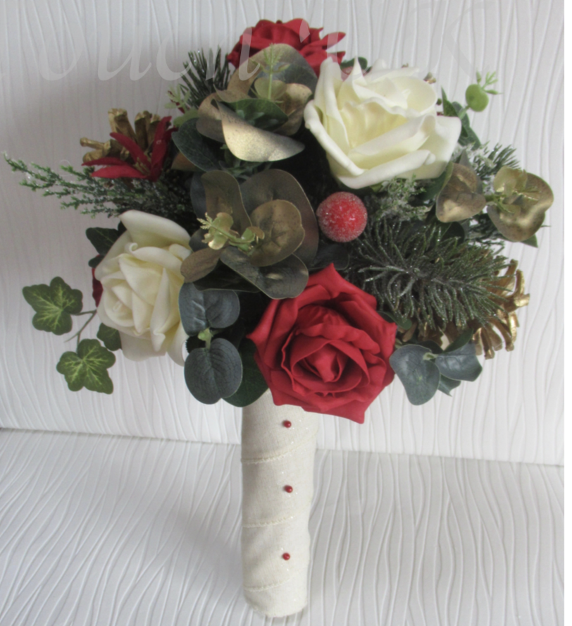 red & gold wedding flowers, red and gold bridesmaid flowers